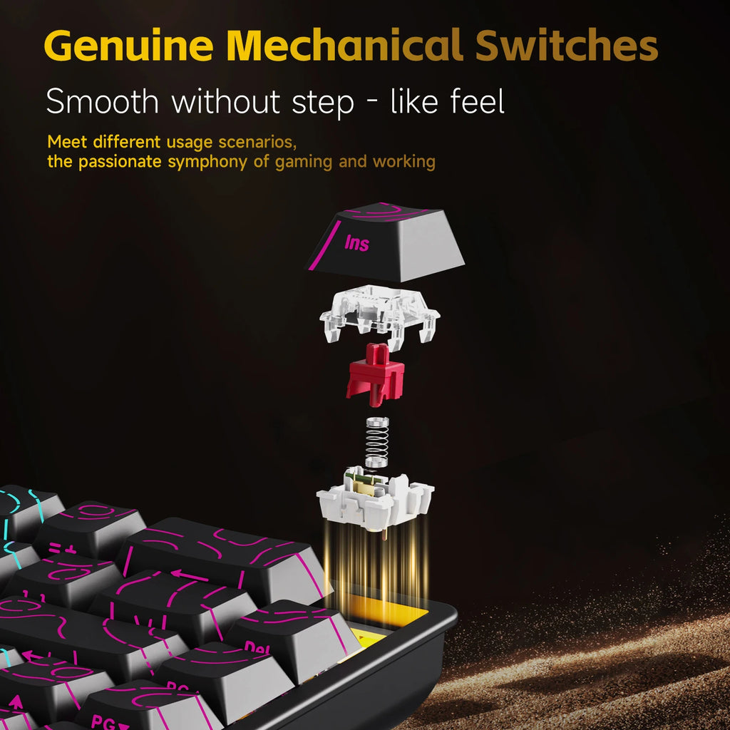 Teclado Mecânico AJAZZ NK68V2 com Fio, Modo Único, Portátil para Jogos, RGB, Hot-Swappable, Leve para PC