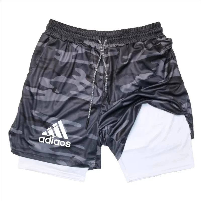 Shorts de compressão masculino verão ginásio fitness correndo treinamento esportes shorts dois-em-um malha respirável shorts de secagem rápida