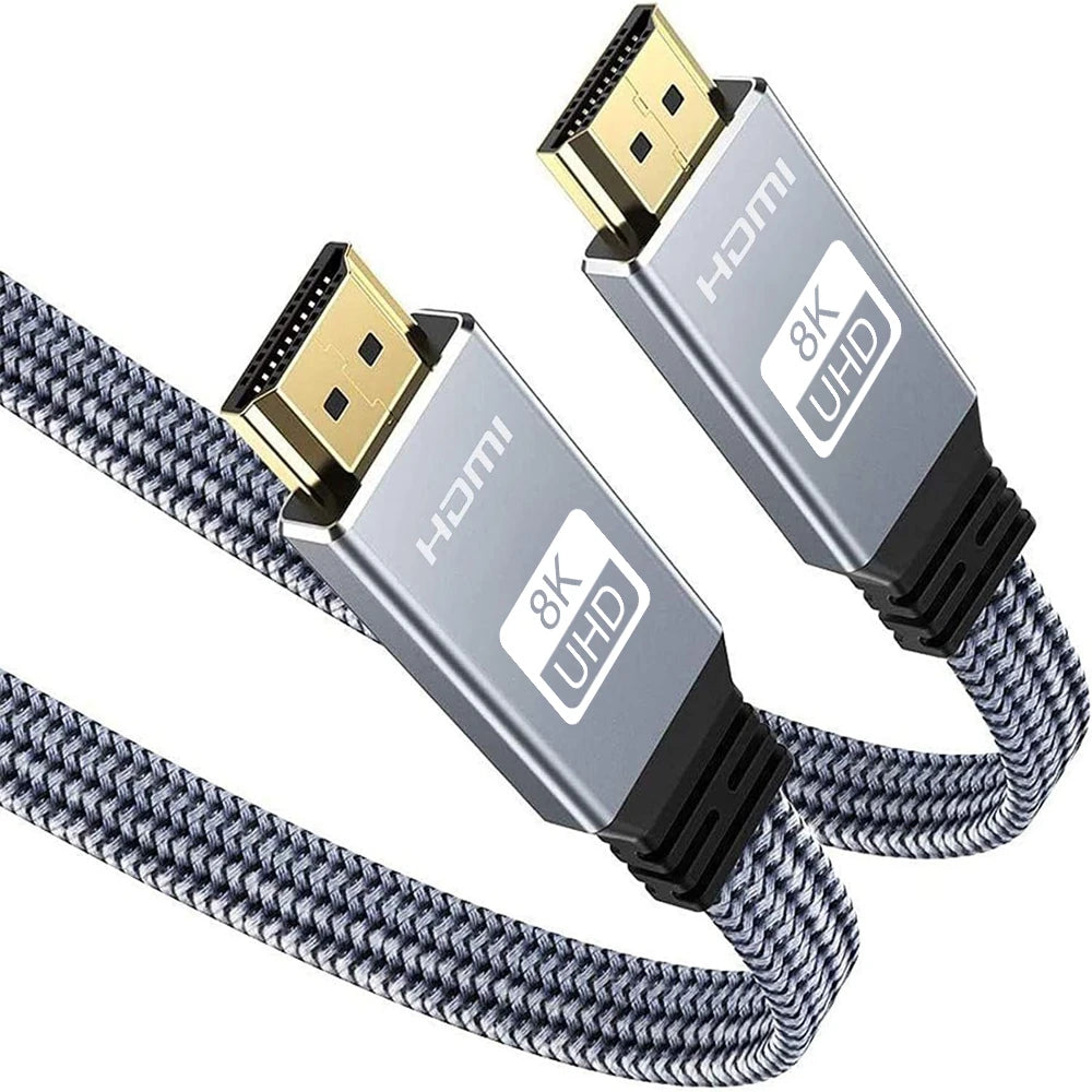 Cabo plano HDMI 8K 48Gbps de alta velocidade 8K60 4K120 144Hz Cabo HDMI 2.1 trançado 3D eARC HDCP 2.2 e 2.3 compatível com Roku TV/PS5