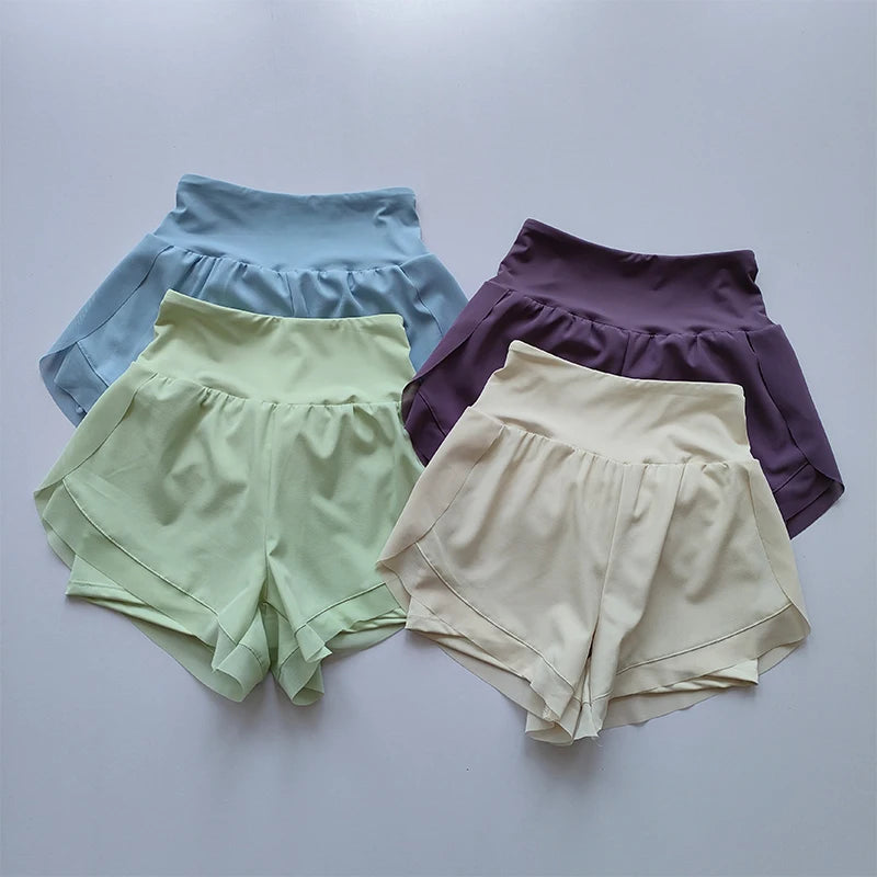Calções esportivos femininos de verão malha 2 em 1 shorts de yoga de secagem rápida respirável shorts de fitness cintura alta fitness correndo shorts