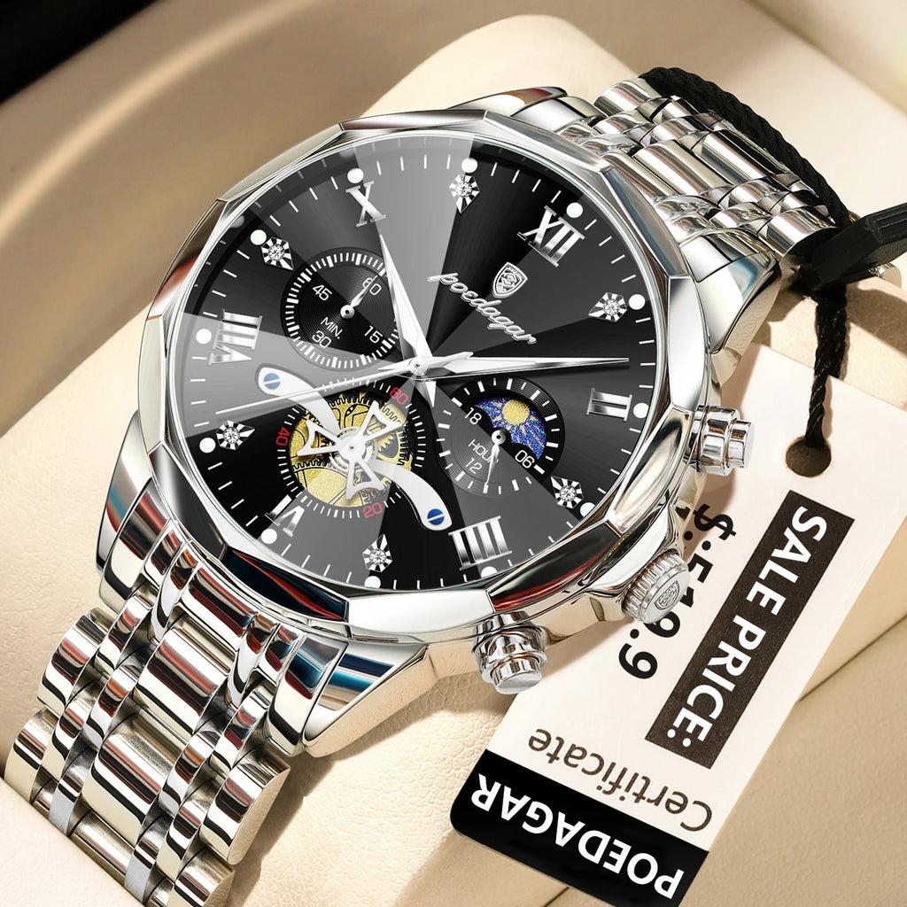 Poedagar luxo relógio masculino topo original à prova dwaterproof água luminosa cronógrafo homem relógio de pulso aço inoxidável quartzo relógios masculinos reloj
