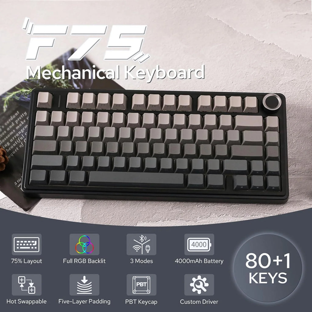 AULA F75 Teclado Mecânico Sem Fio Hotswap Junta Teclado para Jogos 75% Layout para PC para Laptop
