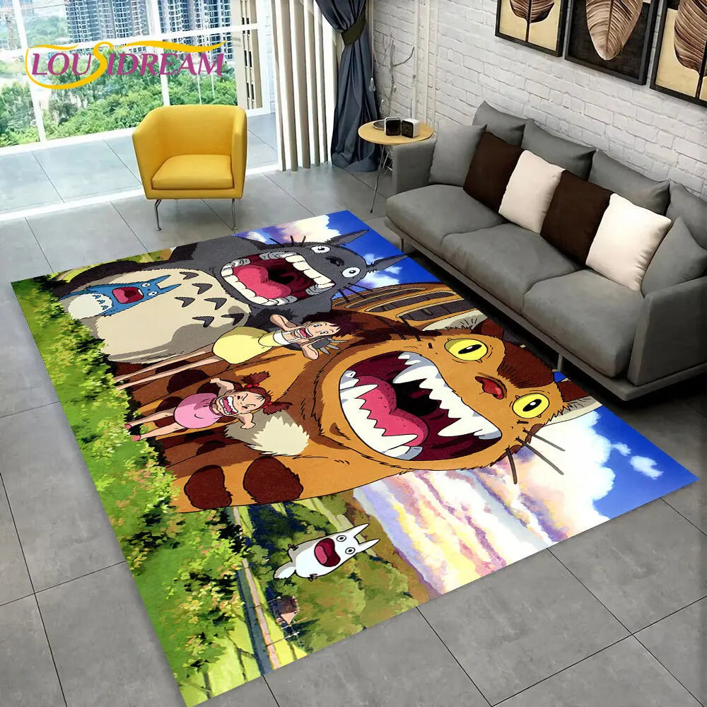 Tapete de Área 3D Antiderrapante Infantil com Desenho Animado O Meu Vizinho Totoro, para Sala de Estar, Quarto, Sofá e Decoração de Porta