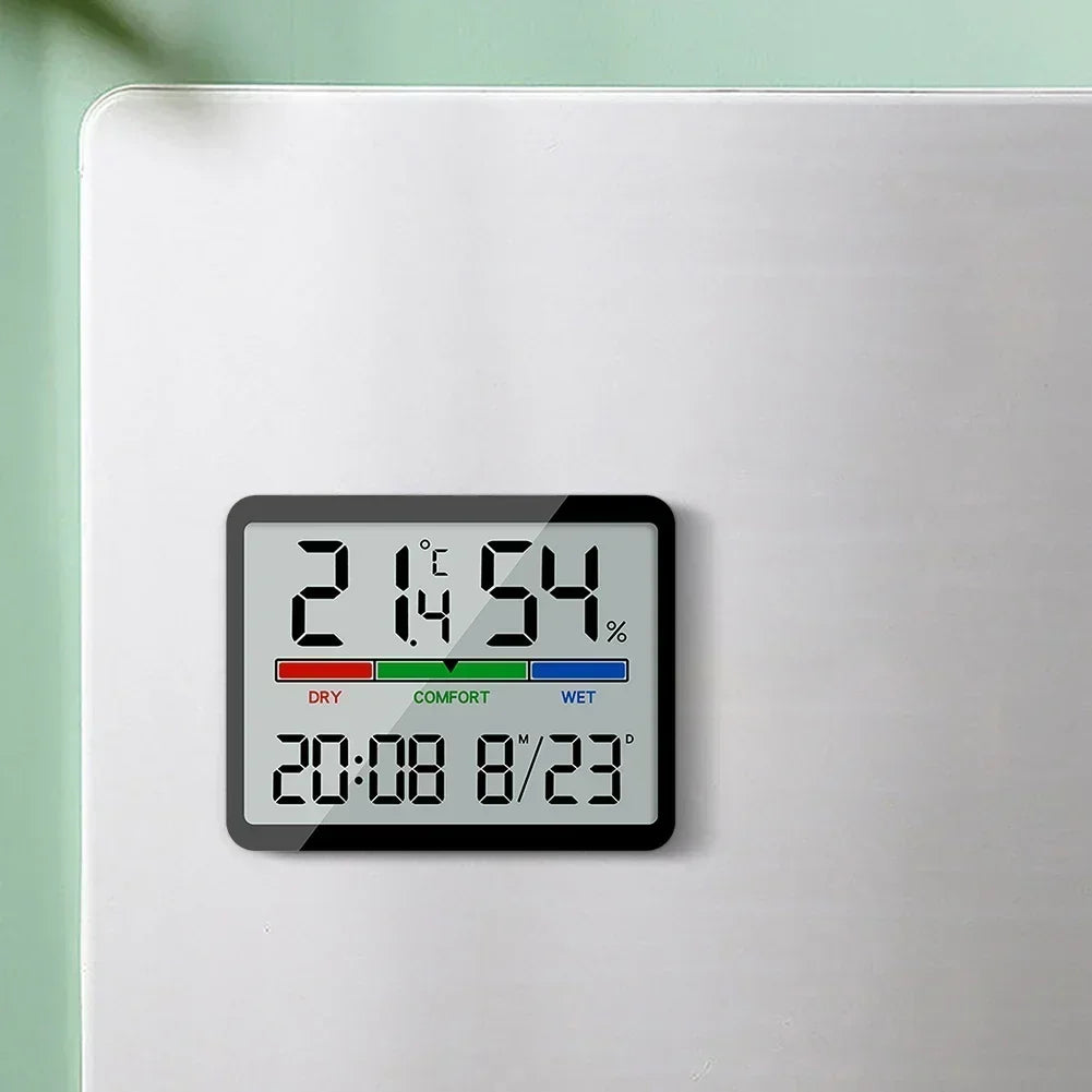 Relógio eletrônico de temperatura multifuncional com bateria cr2030 alimentado 3.5x2.7x0.6 polegadas acessórios magnéticos de parede pendurada lcd