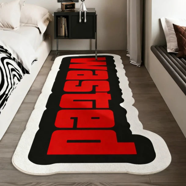 Tapete Decorativo para Quarto em Forma Irregular, Tapetes Criativos com Letras para Sala de Estar, Tapete Macio Lavável para Lado da Cama, Tapete Antiderrapante para Casa
