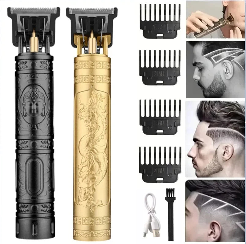 Aparador de cabelo de metal recarregável para homens, Carving Hair Clipper, Máquina de corte profissional do barbeiro