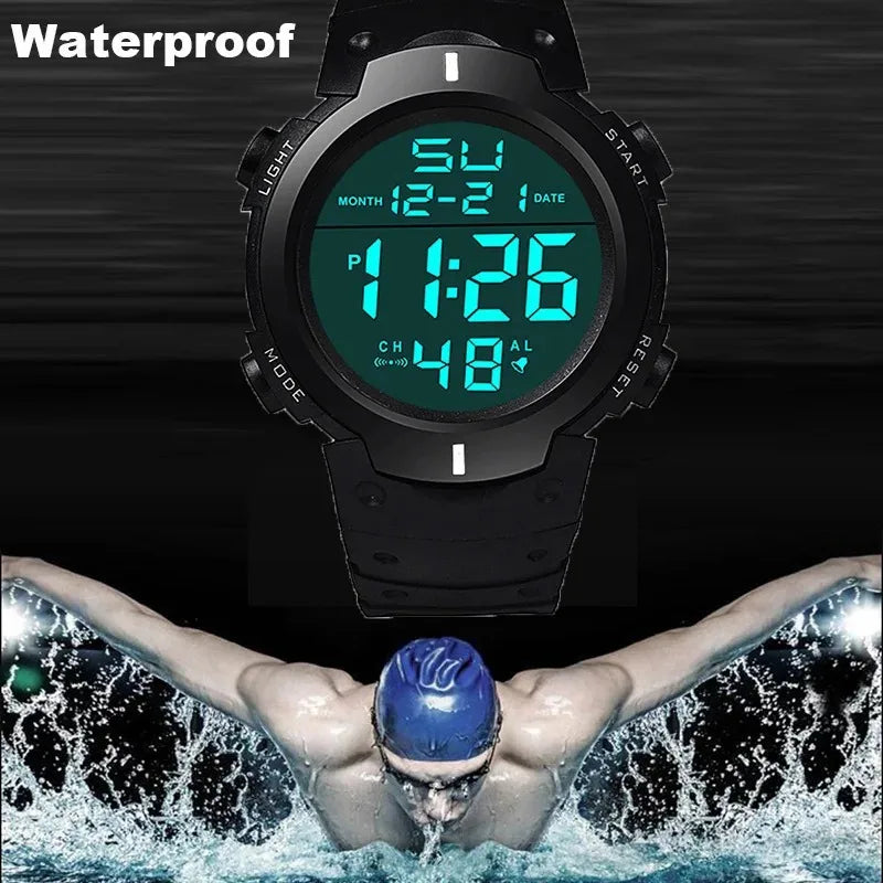 Esporte masculino led relógio digital multi-funcional borracha fitness atleta cronometragem relógio eletrônico reloj