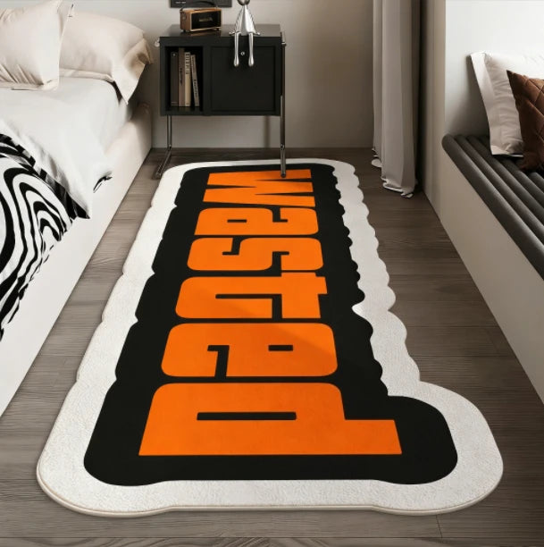 Tapete Decorativo para Quarto em Forma Irregular, Tapetes Criativos com Letras para Sala de Estar, Tapete Macio Lavável para Lado da Cama, Tapete Antiderrapante para Casa