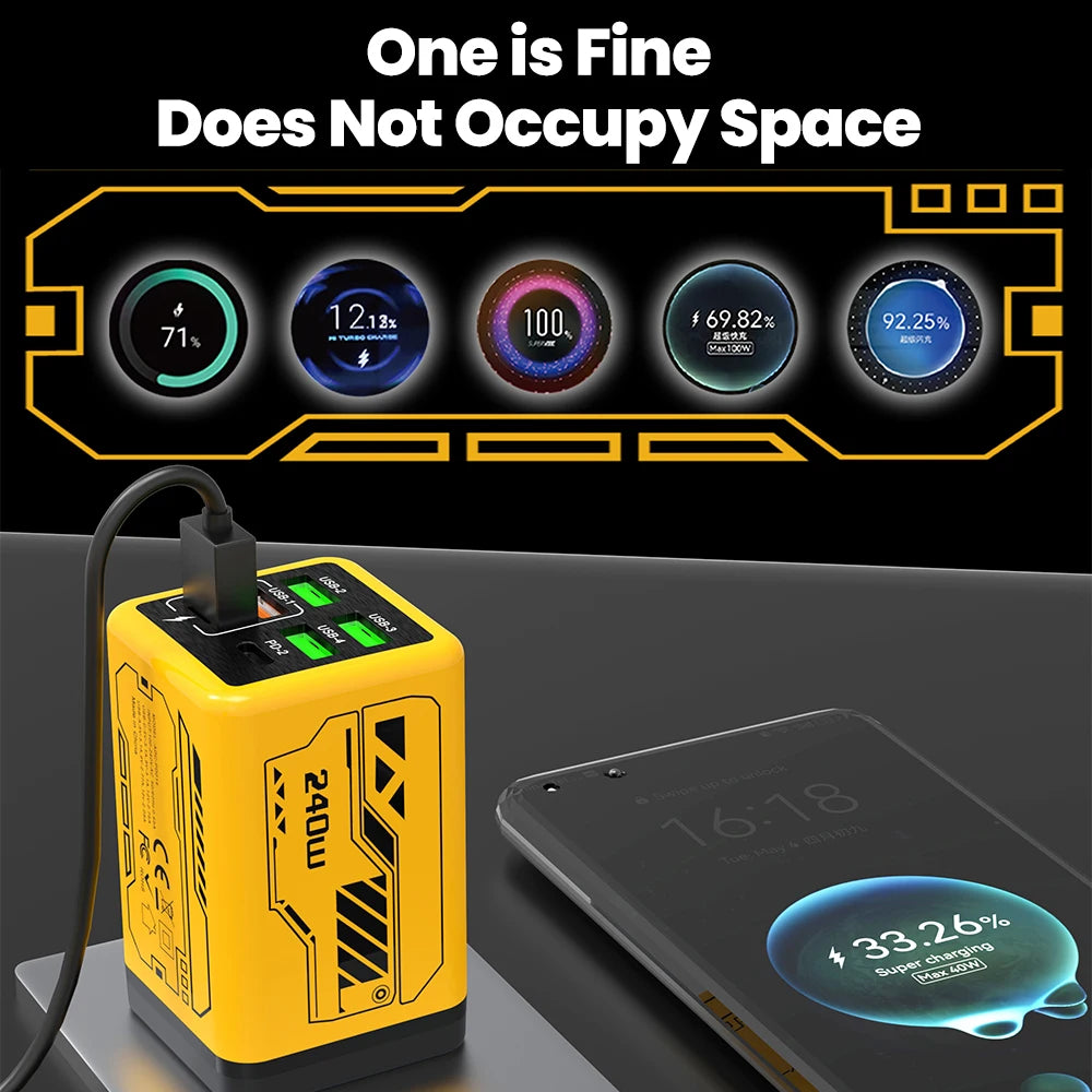 240w 6 portas 4usb + 2 tipo c carregamento super rápido carregador de telefone móvel usb3.0 pd3.0 ue/reino unido/eua carregador para iphone 17 16 samsung poco