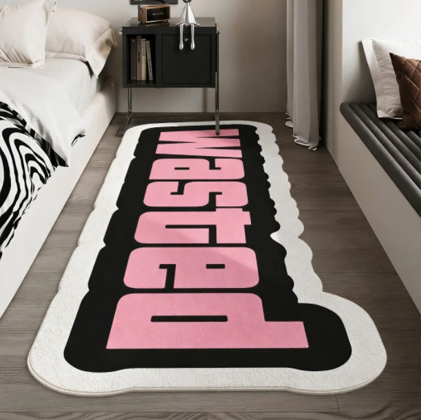 Tapete Decorativo para Quarto em Forma Irregular, Tapetes Criativos com Letras para Sala de Estar, Tapete Macio Lavável para Lado da Cama, Tapete Antiderrapante para Casa