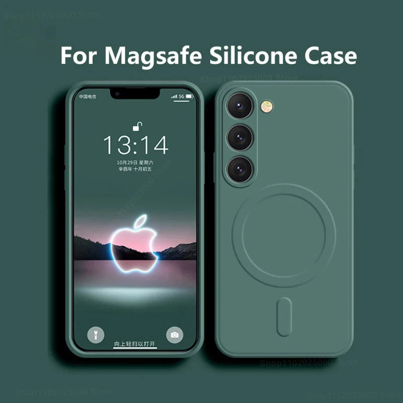 Para Magsafe Capa de Carga Magnética Sem Fio Para Samsung Galaxy S25 S26 S24 S23 S 25 Ultra Plus FE S25Ultra Soft capas de telefone capinha De Silicone Líquido