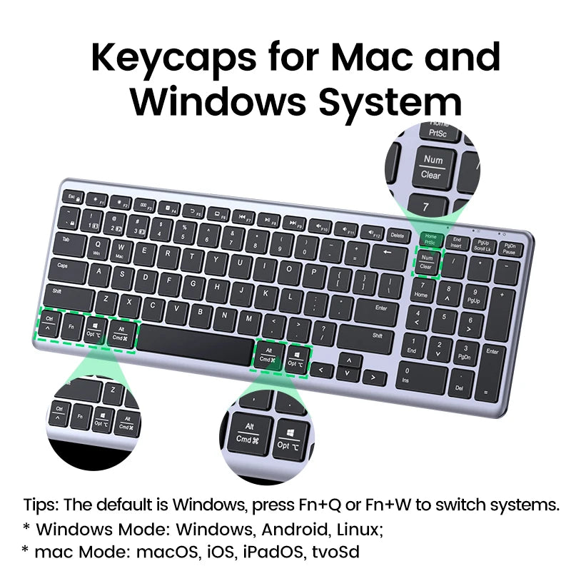 UGREEN-Teclado sem fio Bluetooth 5.0, russo, coreano, EN 99 Teclas para MacBook, iPad, PC, Tablet, USB C, Recarregável, 2.4G