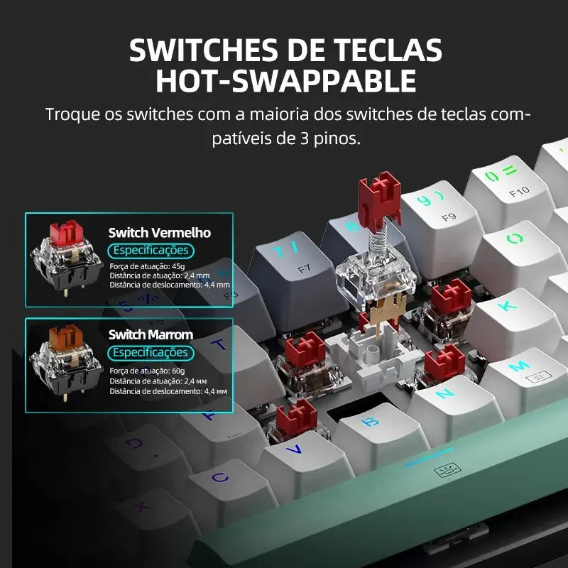 Machenike K500-B61 Mini Teclado Mecânico 60% ABNT2 Layout RGB Backlight Hot-swappable NKRO Wired Gaming Teclado Para PC Gamer