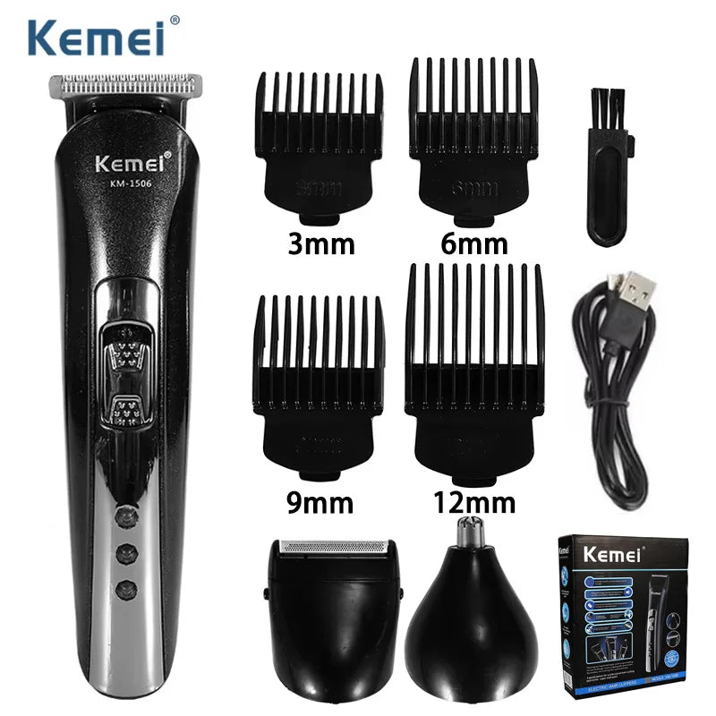 Kemei KM-1506 3 em 1 máquina de cortar cabelo elétrica carregamento usb barbeador recarregável nariz aparador cabelo profissional máquina barbear