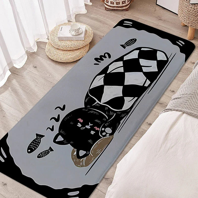 Tapete para quarto infantil, gato preto, adorável, quarto infantil, antiderrapante, banheiro, porta de entrada, decoração de casa