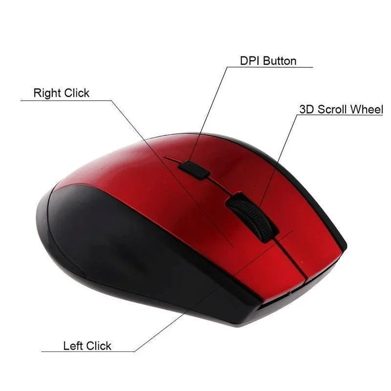 Mouse gamer sem fio de 2,4 GHz para computador, mouse para jogos com receptor USB, acessórios para laptop