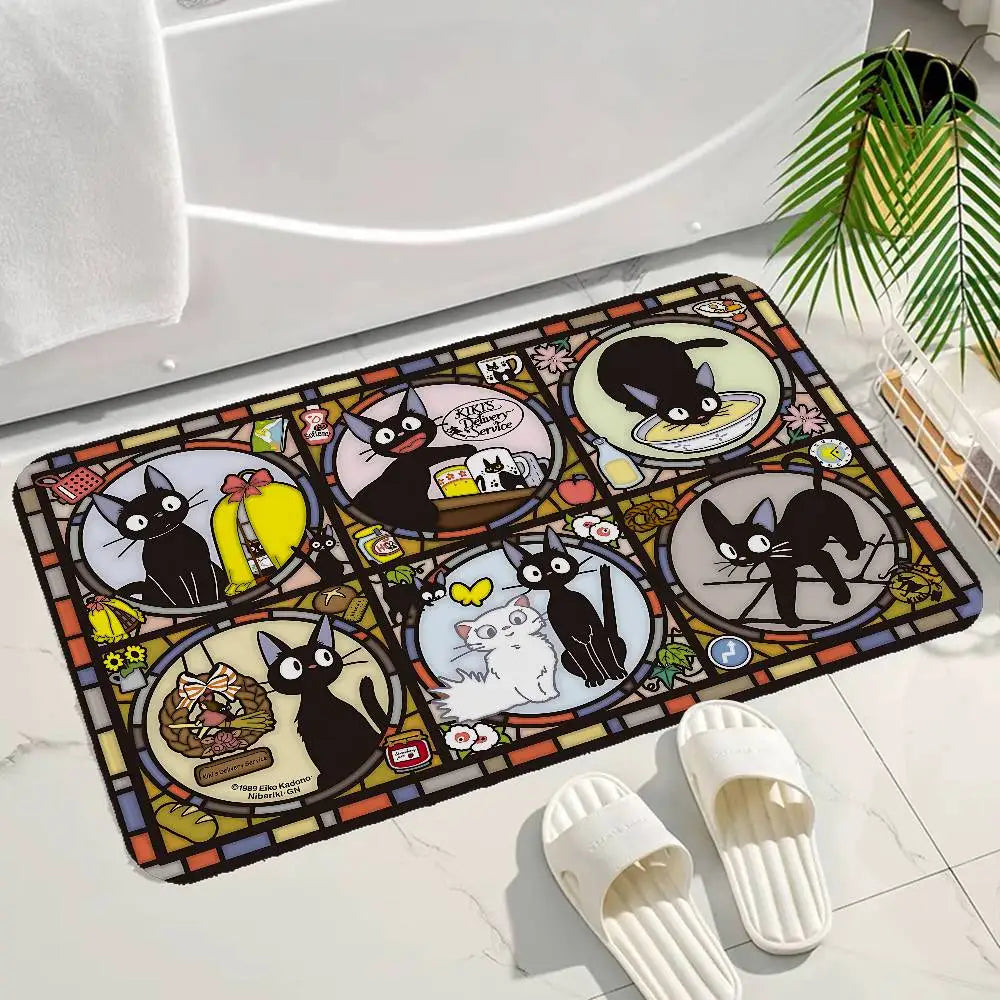 Tapetes de Quarto KiKi Jiji Retro com Múltiplas Opções para Sala de Estar e Cozinha, Tapete Antiderrapante de Boas-Vindas