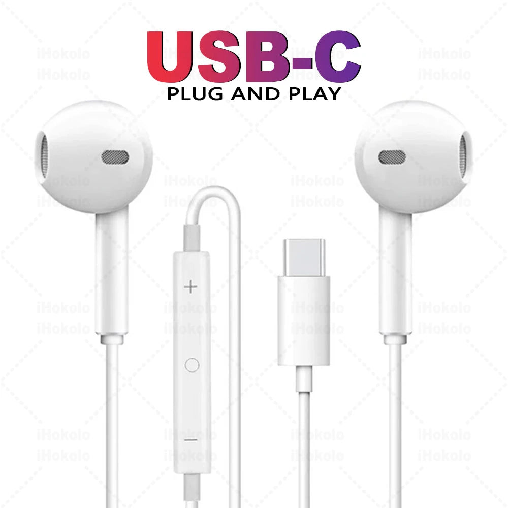 Fones de Ouvido com Fio Tipo C Originais, Fones de Ouvido de 3.5mm, Acessórios para Earbuds