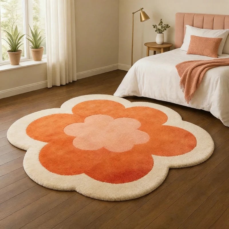 Forma de flor tapetes para sala estar forma irregular decoração do quarto menina tapete engrossado pelúcia cabeceira tapete macio
