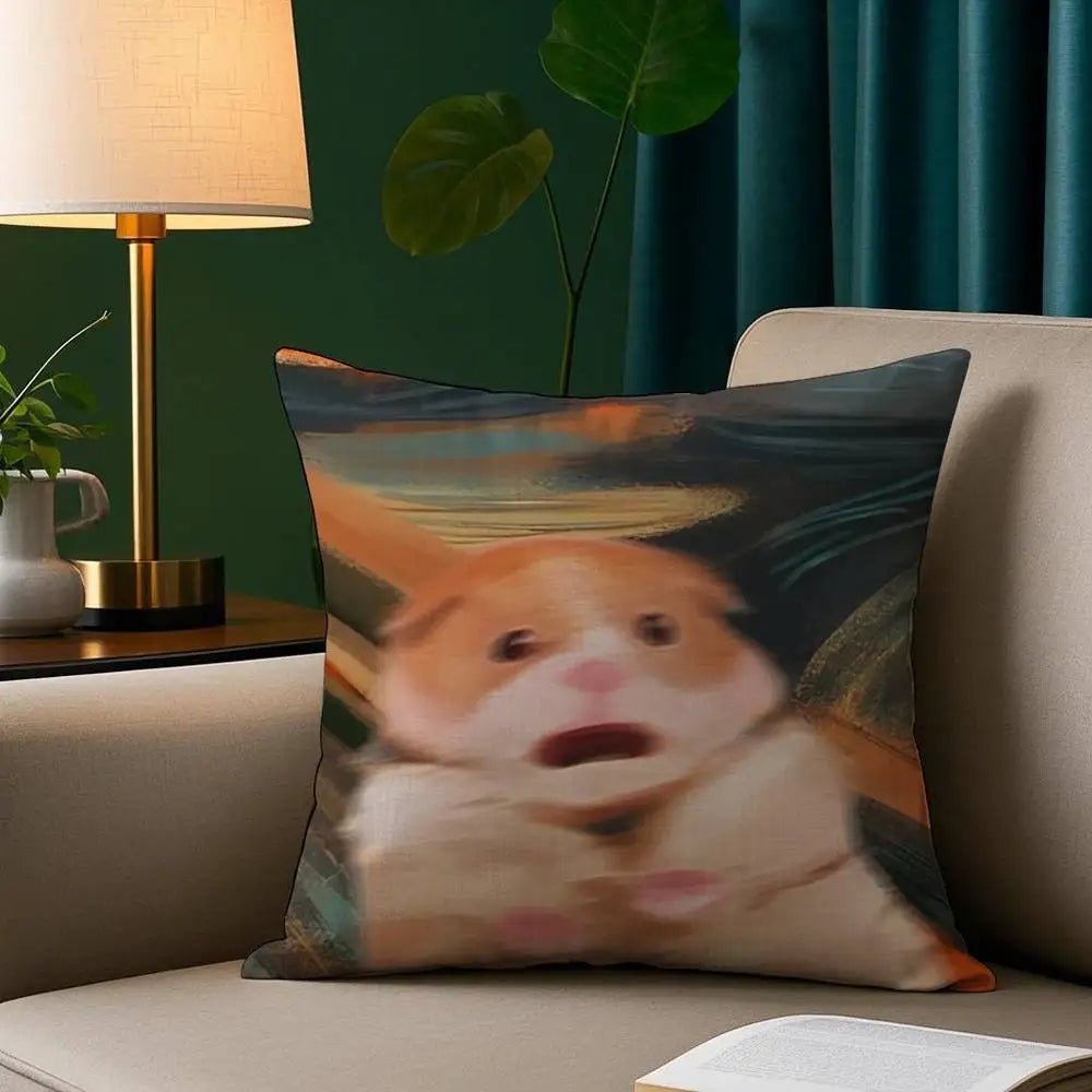Capa de almofada com estampa dupla face de gato engraçado abstrato, pelúcia curta, adequada para salas de estar, quartos, sofás, capa de almofada decorativa.