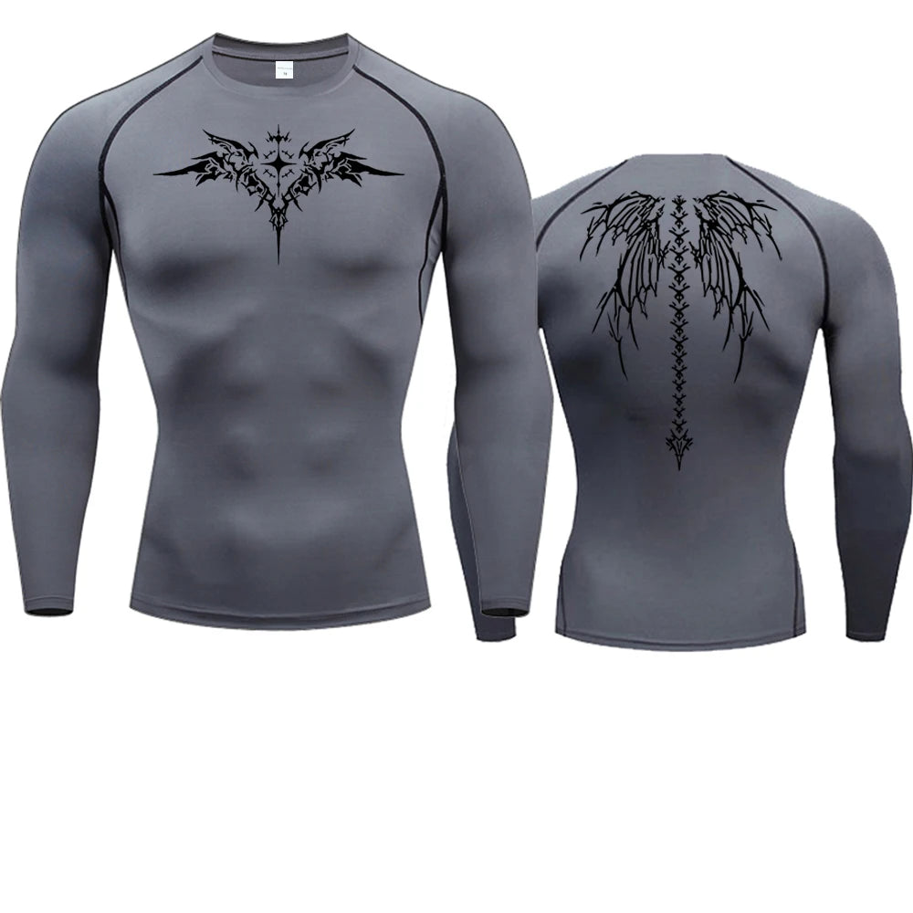 Camiseta de Compressão com Estampa de Anime para Homens, Camiseta de Corrida de Secagem Rápida, Roupas de Fitness, Tops Respiráveis de Manga Curta