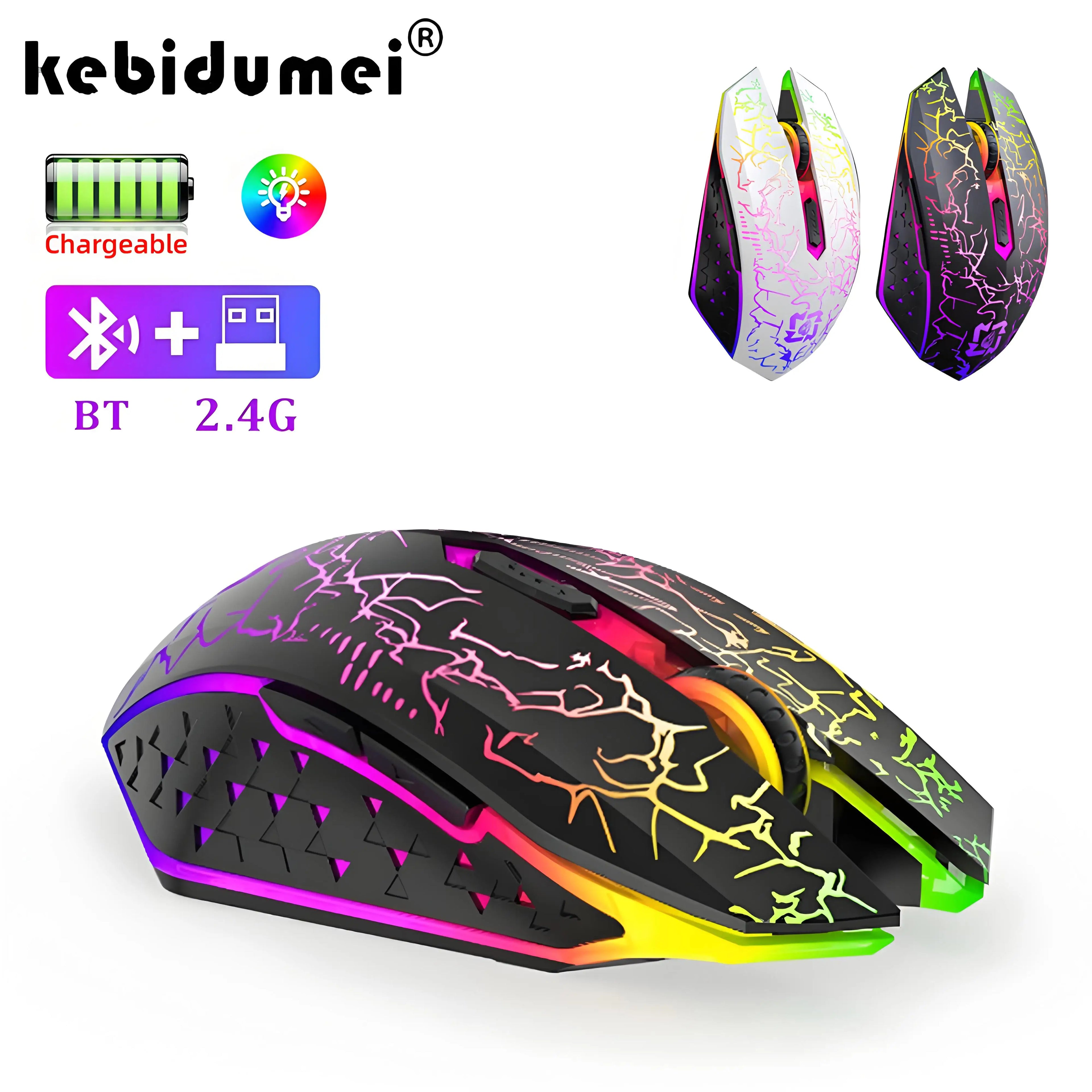 Mouse bluetooth de modo duplo rgb 2.4g, mouse sem fio para jogos, 6 botões, silencioso, para macbook, tablet, laptops, computador
