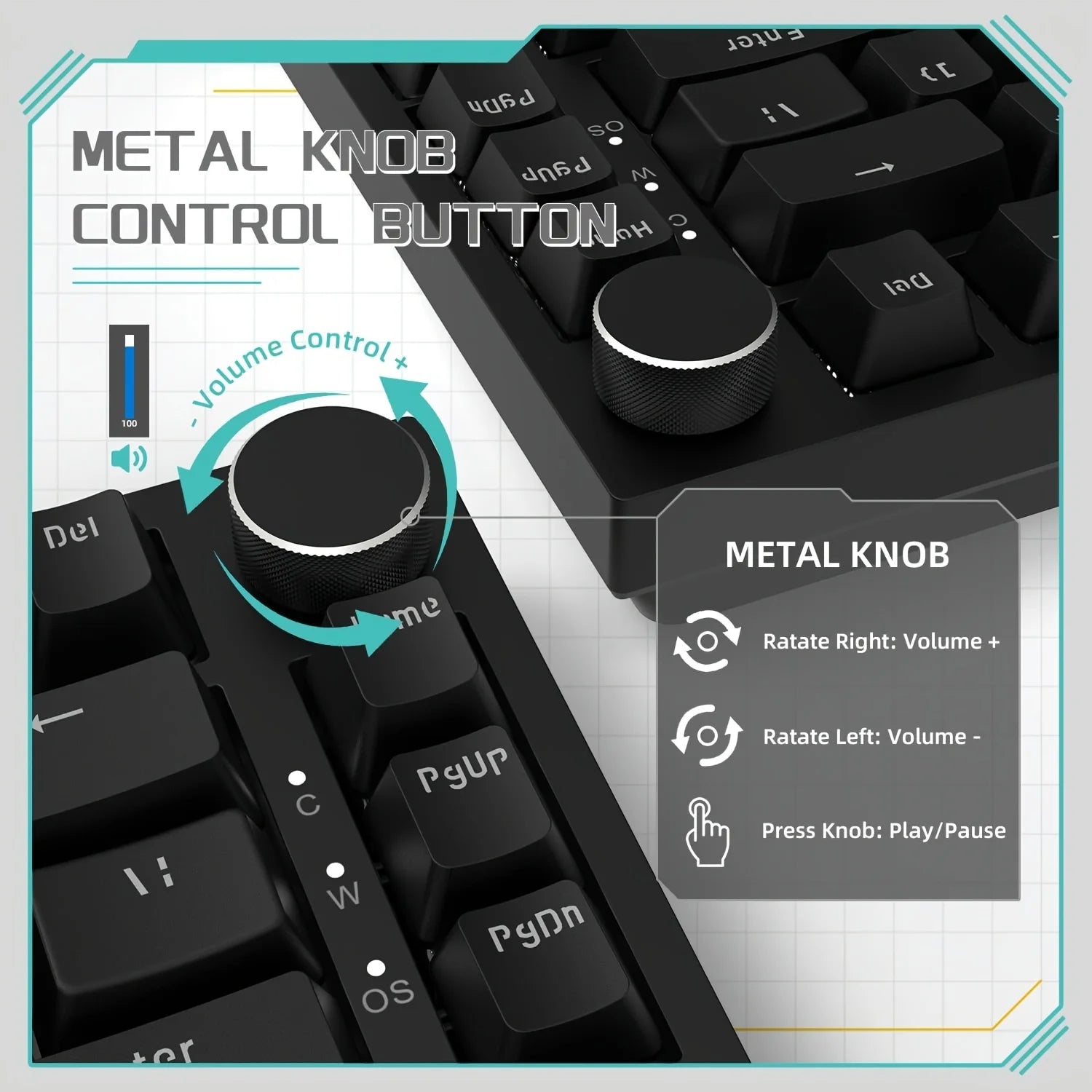 AJAZZ AK820 com fio com botões de volume rotativos, teclas hot-swap para teclados mecânicos de escritório e casa
