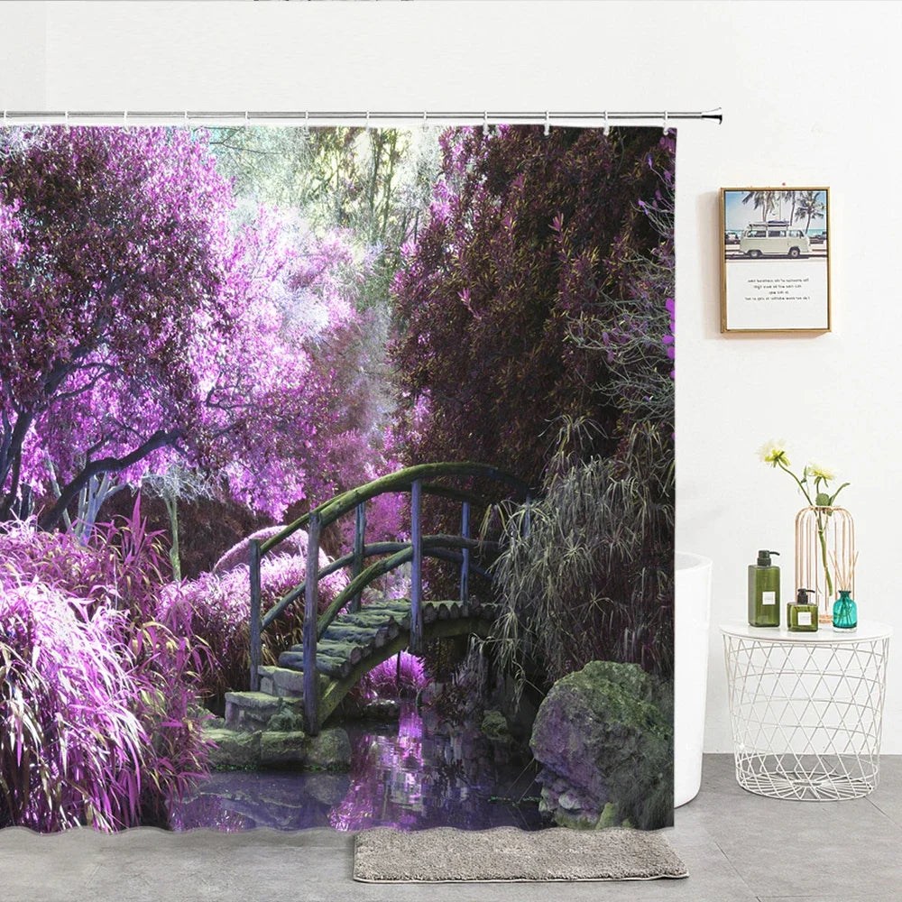 Cortina de banho 3d impressão janela cenário floresta cortinas de chuveiro 180*200cm à prova dwaterproof água cortina do banheiro tecido lavável com ganchos