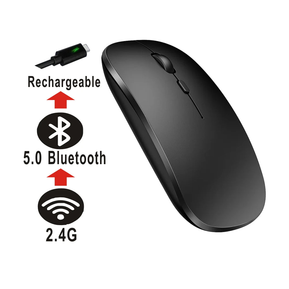Mouse modo duplo bluetooth sem fio recarregável botão silencioso ajustável dpi usb 2.4g óptico adequado para laptops novo