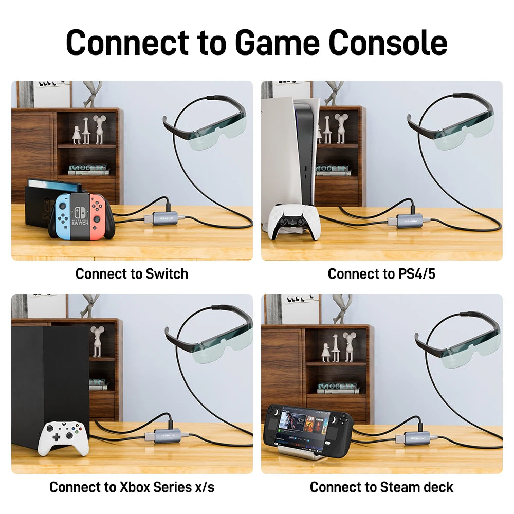 Conversor HDMI para Tipo-C 4K60HZ Adaptador HDMI para USB C Compatível com RayNeo, XREAL Air, Rokid Air, Switch 2 Base, PS5, Steam Deck