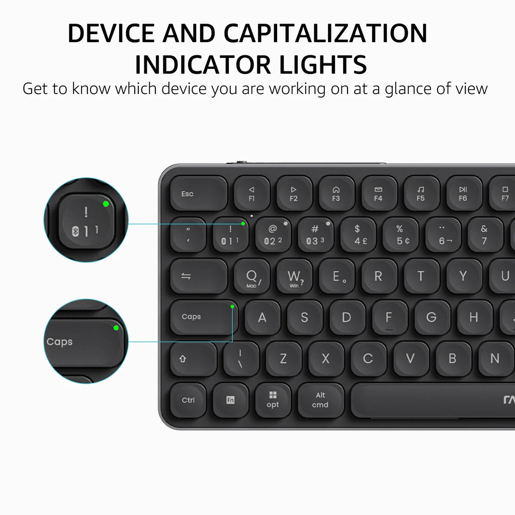 Rapoo E9050L/9010M ABNT2 Português Brasil Multi-Dispositivo Bluetooth Teclado Sem Fio Cor Preta com Chave Multimídia