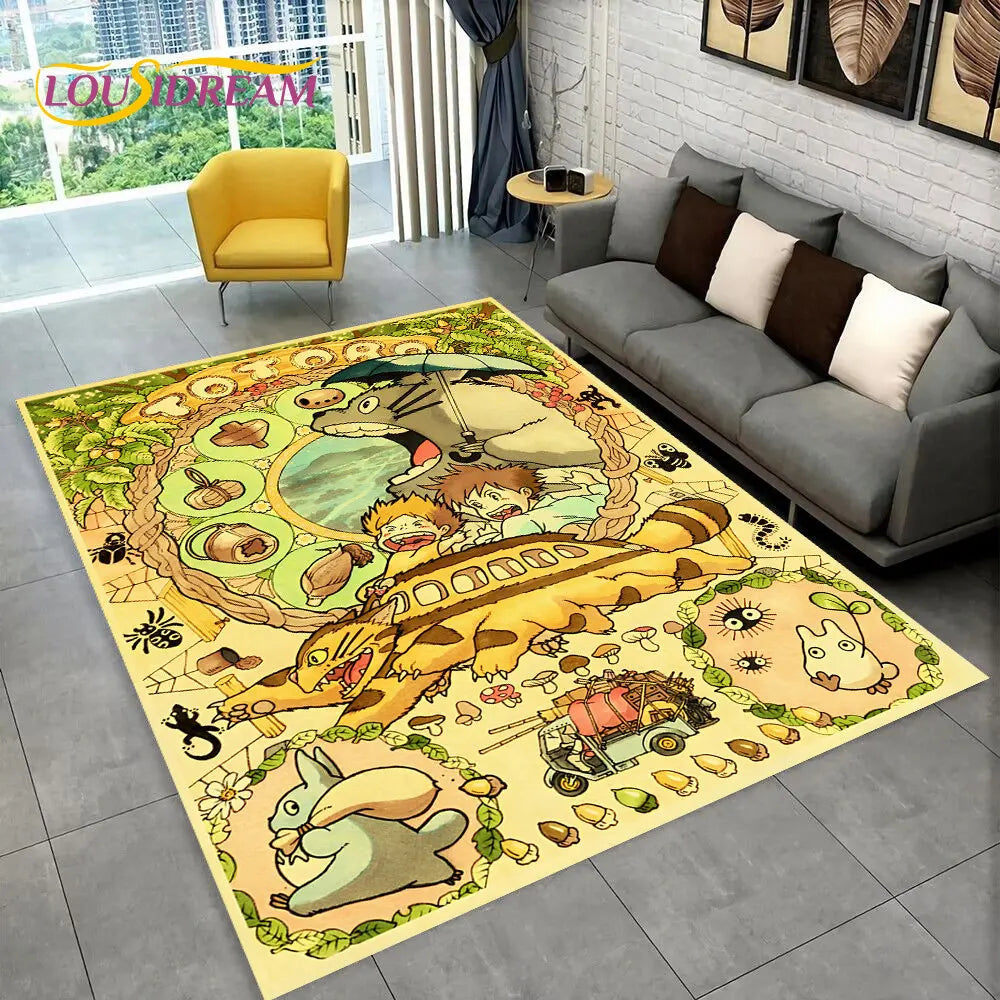 Tapete de Área 3D Antiderrapante Infantil com Desenho Animado O Meu Vizinho Totoro, para Sala de Estar, Quarto, Sofá e Decoração de Porta