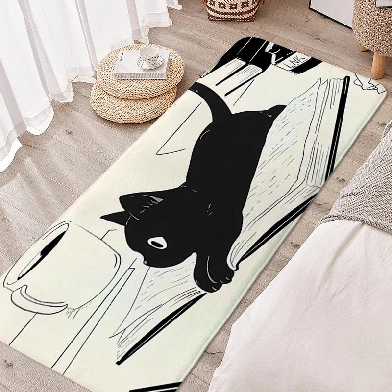 Tapete para quarto infantil, gato preto, adorável, quarto infantil, antiderrapante, banheiro, porta de entrada, decoração de casa