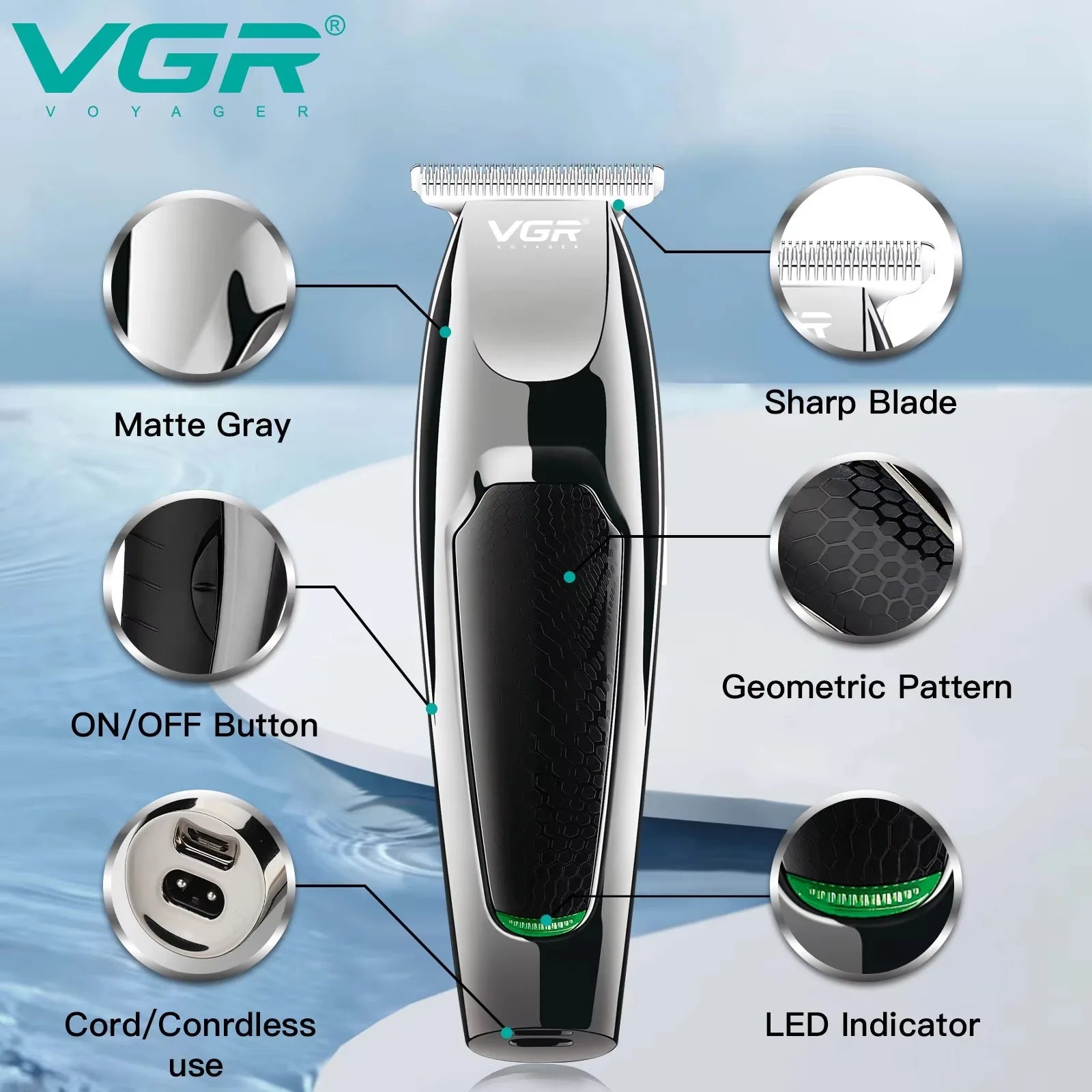 VGR máquina cortar cabelos aparador de pelos Profissional Máquinas de Corte de Cabelo Profissional de Barbeiro Máquinas Recarreg
