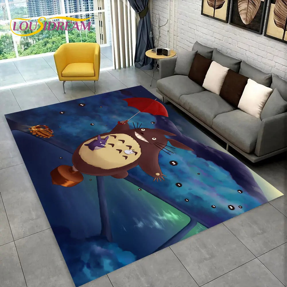 Tapete de Área 3D Antiderrapante Infantil com Desenho Animado O Meu Vizinho Totoro, para Sala de Estar, Quarto, Sofá e Decoração de Porta