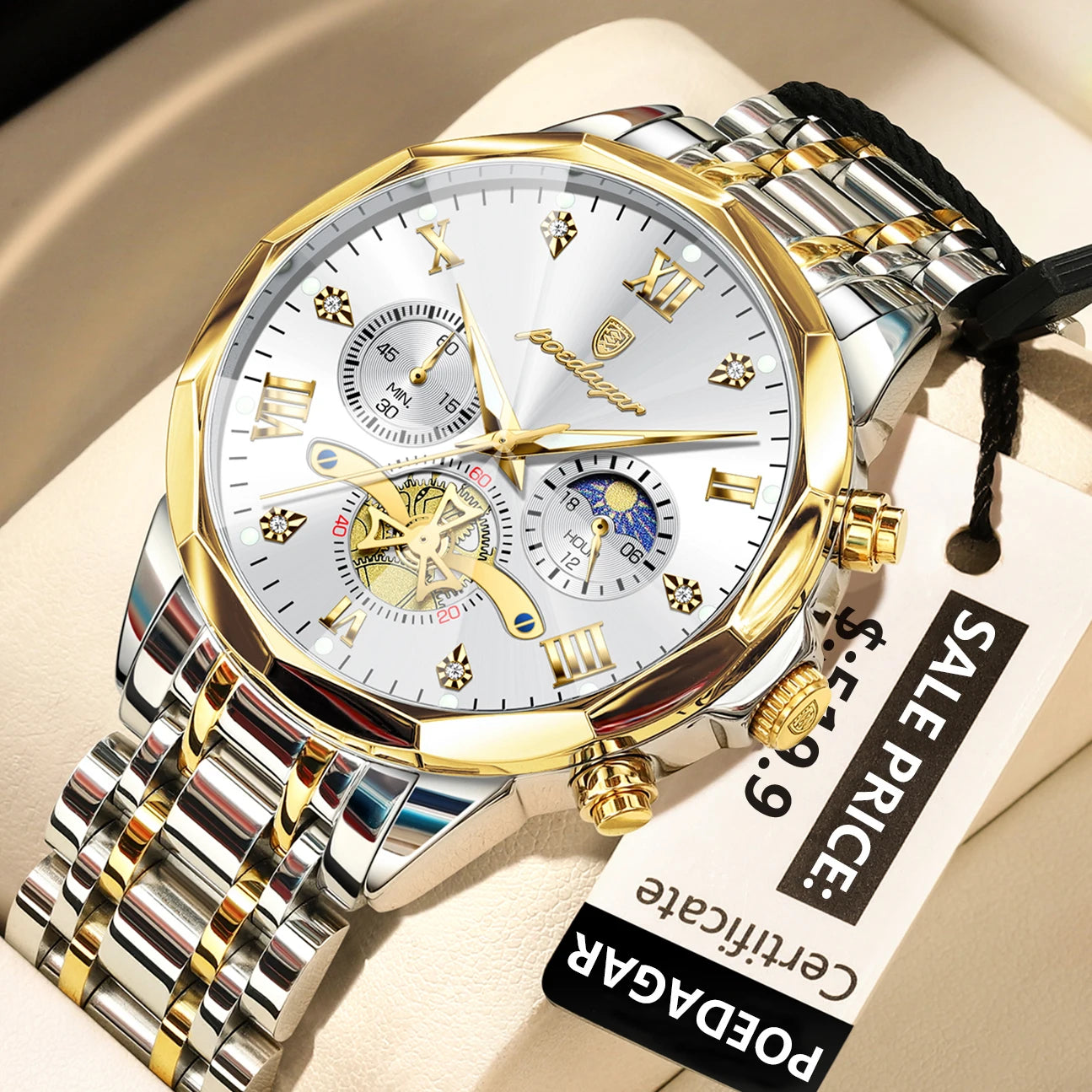 Poedagar luxo relógio masculino topo original à prova dwaterproof água luminosa cronógrafo homem relógio de pulso aço inoxidável quartzo relógios masculinos reloj
