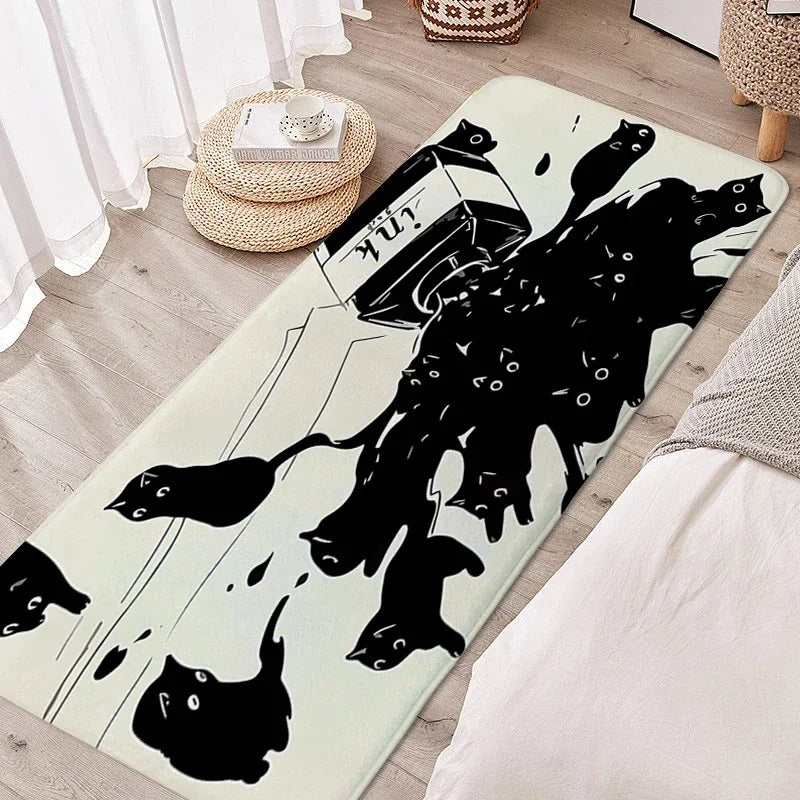 Tapete para quarto infantil, gato preto, adorável, quarto infantil, antiderrapante, banheiro, porta de entrada, decoração de casa