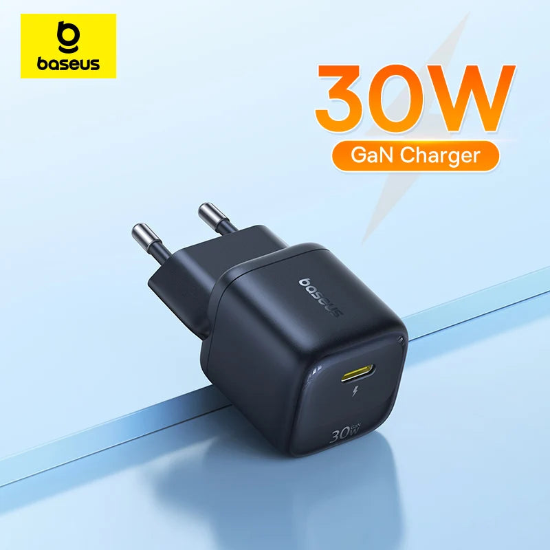Carregador Baseus 30W GaN PD Carregador Rápido PD3.0 QC3.0 para Celulares e Tablets Tipo C
