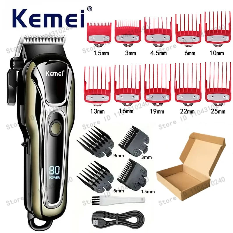 Máquina de Cortar Cabelo Elétrica Multifuncional Kemei Km-PG1990A, Aparador Recarregável Profissional com Cabeça Ajustável