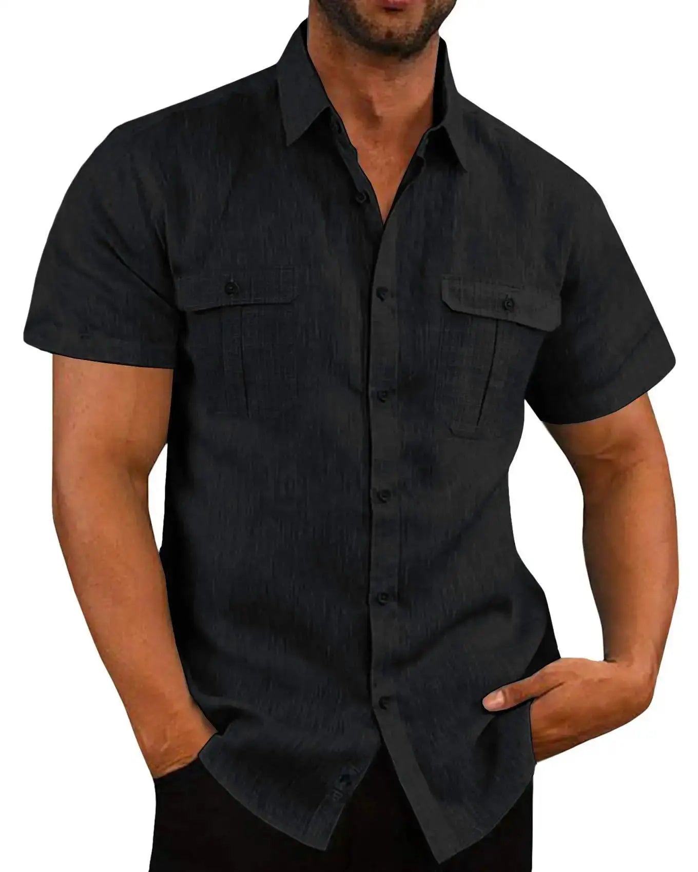 Camisas masculinas de manga curta, venda quente de linho de algodão, verão, cor sólida, gola confortável, casual, estilo praia, plus size, camisas masculinas M-4XL