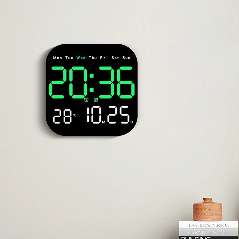 Relógio de parede digital com controle remoto, despertador LED, temperatura, data, exibição semanal, relógio de mesa eletrônico, 12 H, 24H