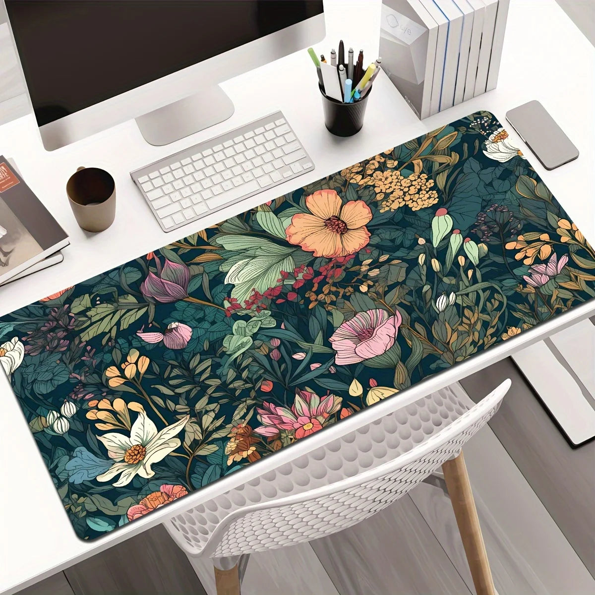 Lindas almofadas florais grande mouse pad para jogos com base de borracha antiderrapante design de costura precisa lavável e durável para uso em escritório