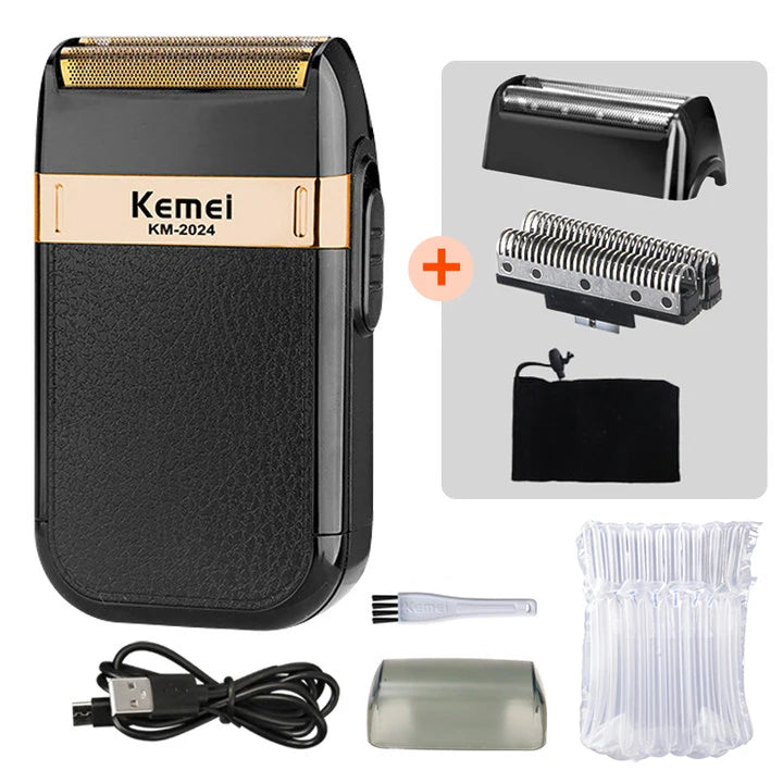 Kemei KM-2024 barbeador elétrico para homens lâmina dupla alternativa sem fio navalha recarregável usb máquina de barbear barbeiro aparador