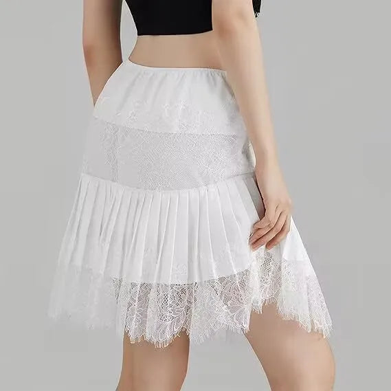 Estilo de balé bainha básica renda patchwork cintura baixa em camadas saia curta plissada e fluida