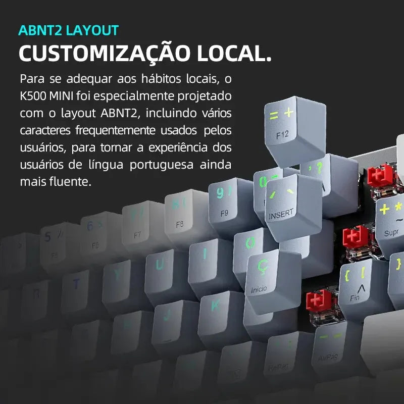 Machenike K500-B61 Mini Teclado Mecânico 60% ABNT2 Layout RGB Backlight Hot-swappable NKRO Wired Gaming Teclado Para PC Gamer