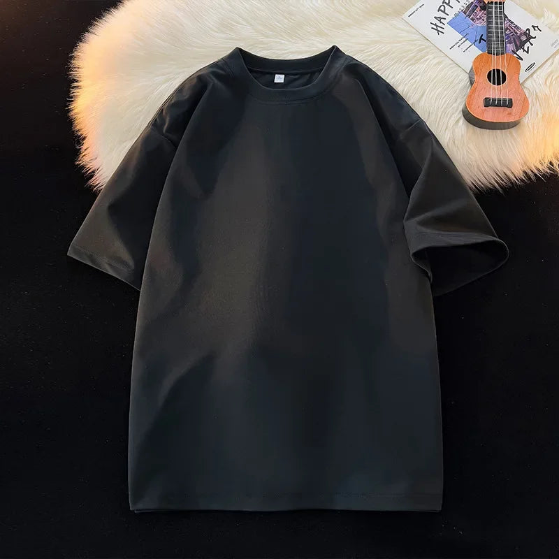 Camiseta Unissex 2026 de Algodão Pesado 200g, Ombro Completo, Solta, para Casal, Verão, Meia Manga, Básica, Casual, Streetwear, Respirável