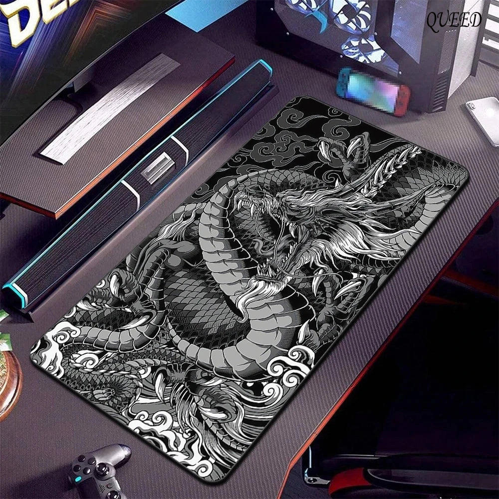 Preto e branco dragão grande mouse tapete de jogos mousepad grande base de borracha mouse pad roxo deskpad eyboard tapetes mousepads 400x900