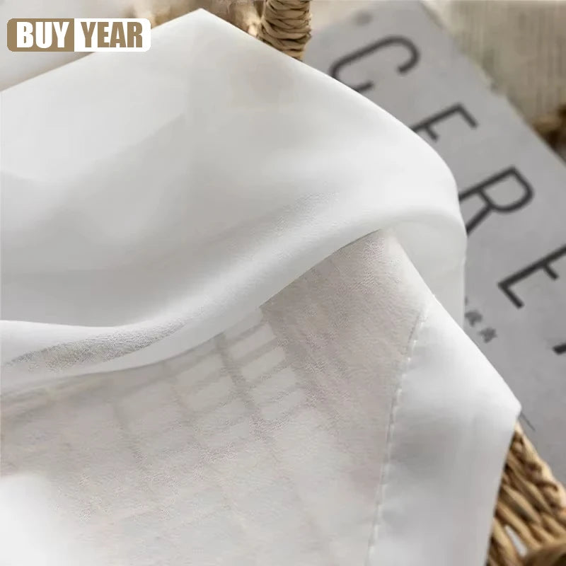 Cortinas de tule branco sólido de alta qualidade para sala de estar, decoração creme, janela bege, voile transparente, decoração moderna de chiffon para quarto