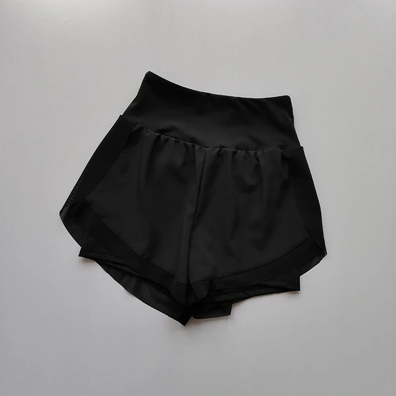 Calções esportivos femininos de verão malha 2 em 1 shorts de yoga de secagem rápida respirável shorts de fitness cintura alta fitness correndo shorts