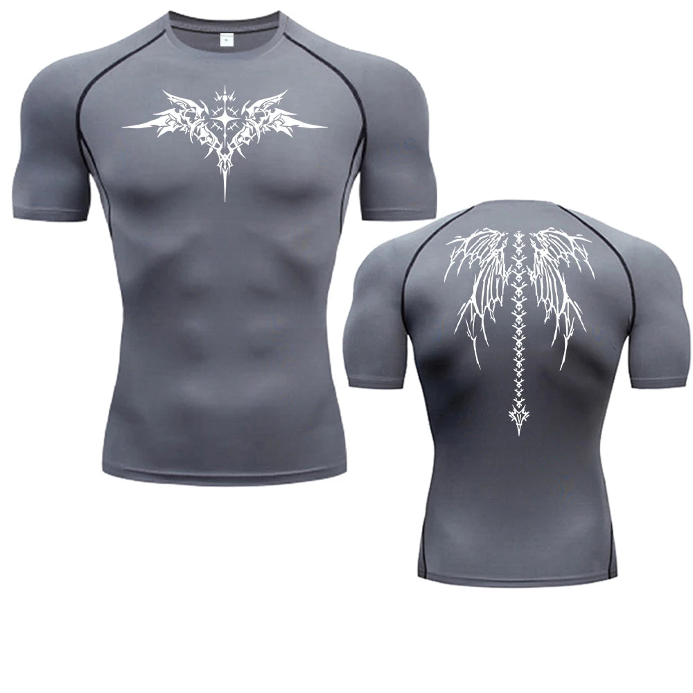 Camiseta de Compressão com Estampa de Anime para Homens, Camiseta de Corrida de Secagem Rápida, Roupas de Fitness, Tops Respiráveis de Manga Curta